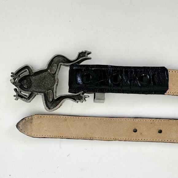 Hartnell Silver Frog Buckle w/ Leatherock Croc-Embossed Leather Belt S Vtg 1998 main image 5